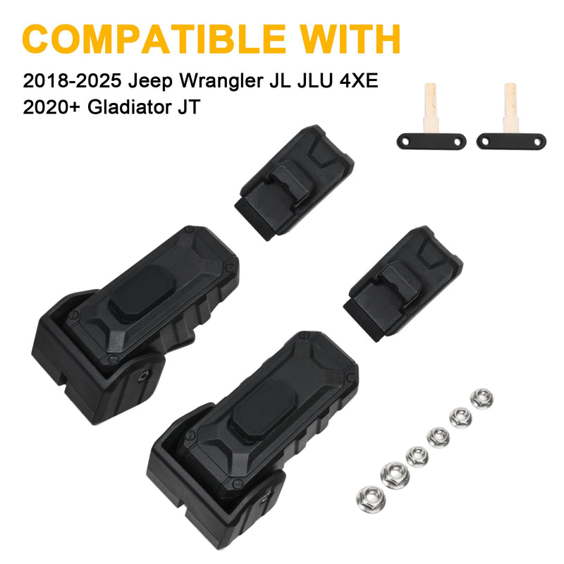 Locking Hood Latch for Jeep Anti-Theft Security Lock Catch Accessories with Keys, Dust & Water Resistant, Compatible with 2018-2025 Jeep Wrangler JL JLU 4XE & Gladiator JT, 1 Pair, Black