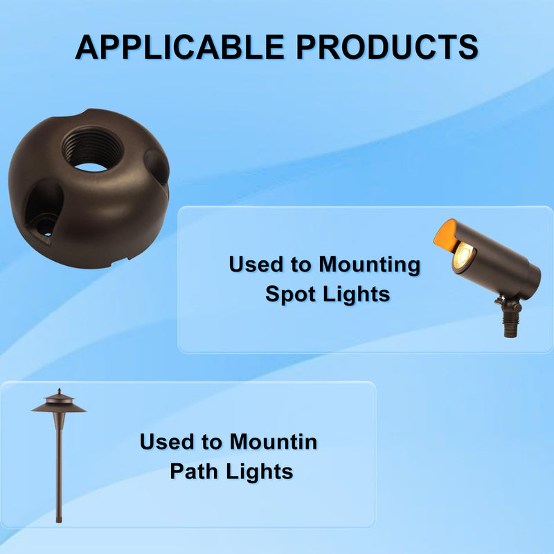 Low Voltage Landscape Lighting Mounting Bracker for Wall and Tree | 1/2" NPT Thread, Outdoor Landscape Lighting Surface Mount Plate Bracket Base, Die-Cast Aluminum, Bronze, Pack of 6