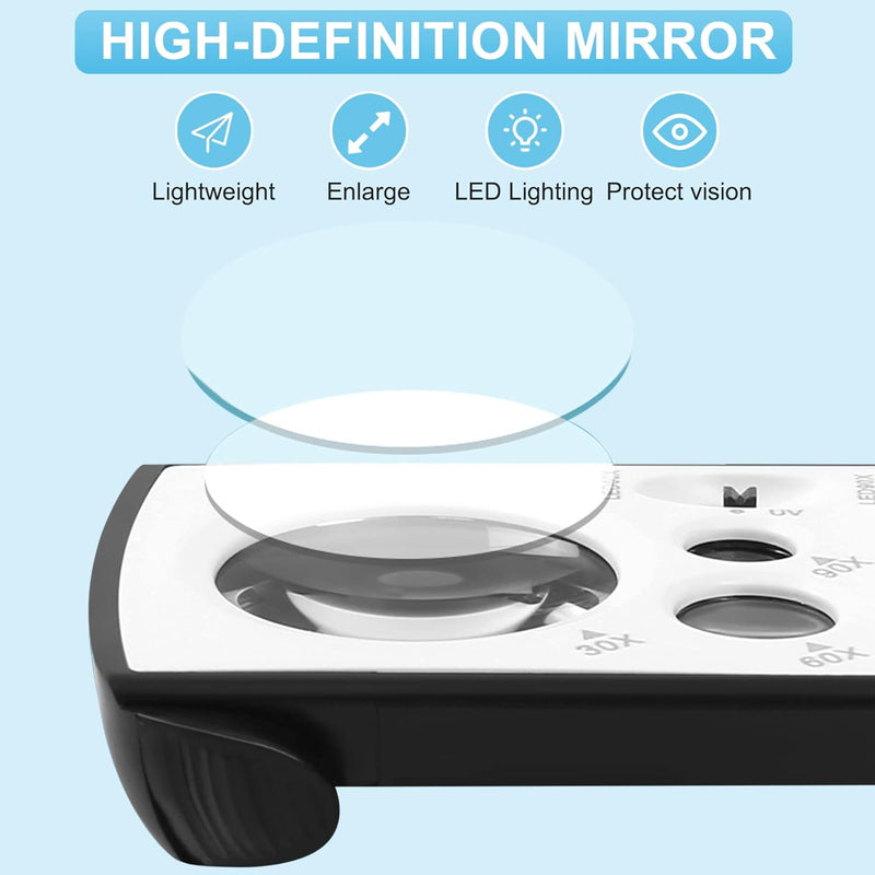 DREAME 30X 60X LED Light Illuminated Jewelers Eye Loupe Magnifier, Foldable Jewelry Magnifier for Gems Jewelry Rocks Stamps Coins Watches (White) Original