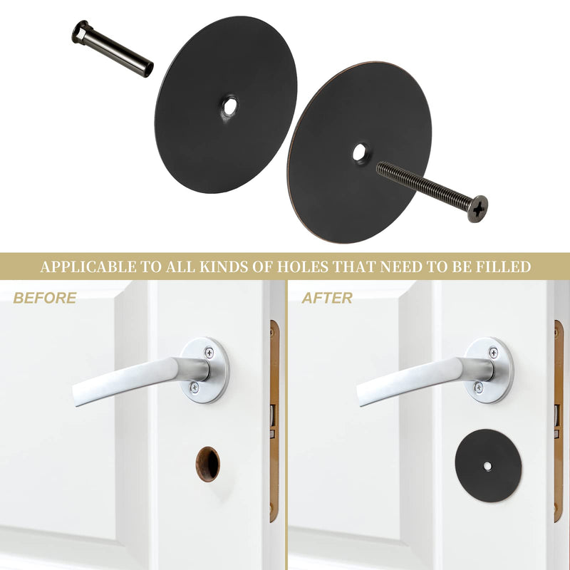 1 Pack Door Hole Cover Plate Oil Rubbed Bronze Deadbolt Cover Plate 2 5/8" Diameter Round Door Knob Hole Filler Plate, 1" and 1.5" Screws, Reinforcer Locks and Doors for Home Security