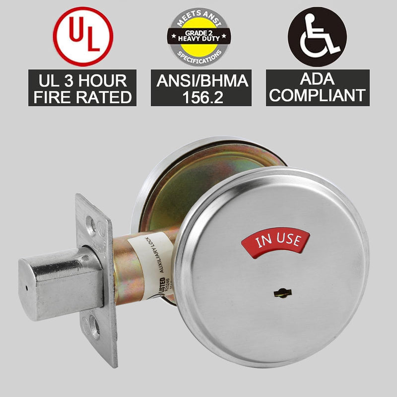 in-Use/Vacant Commercial Deadbolt, Heavy Duty Satin Chrome Grade 2 Privacy Indicator Deadbolt for Bathroom/Office, UL3 Hour Fire Rated, Left&Right Handed, 2 3/4" Backset 1