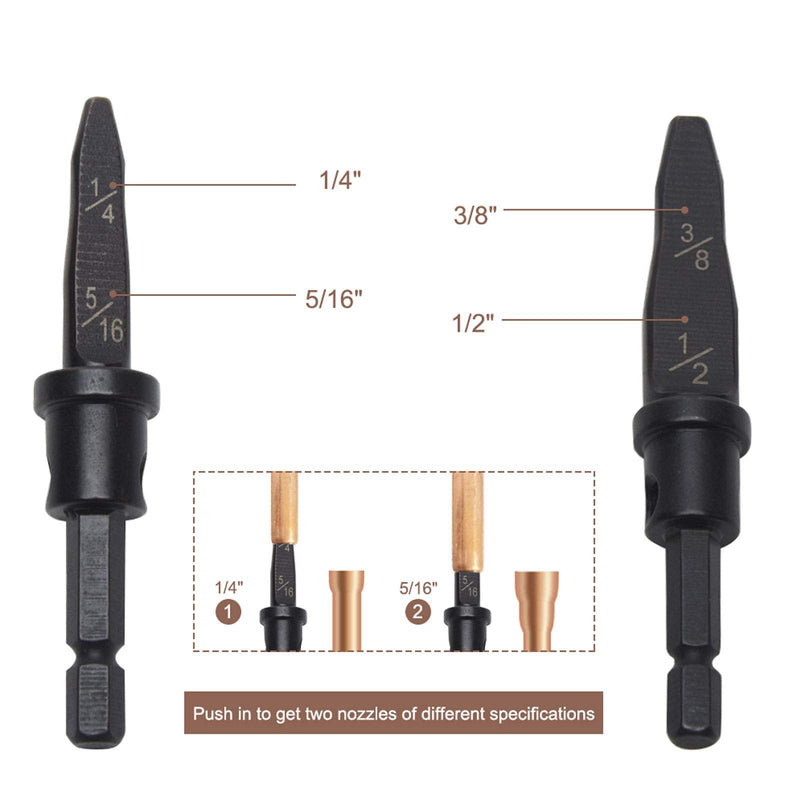 5pcs Swaging Tool Drill Bit Set, Imperial Pipe Expander Air Conditioning Copper Pipe Expander - 1/4"+5/16", 3/8"+1/2", 5/8", 3/4", 7/8" Flaring Spin Set (Black)