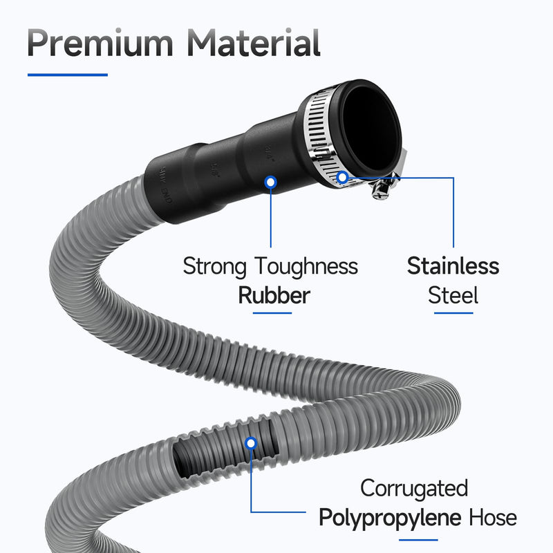 10 FT Dishwasher Drain Hose, Corrugated and Flexible Dishwasher Hose Drain Replacement with Clamps, Discharge Hose Fits 11/16", 1", 1-1/8" Dishwasher End 10 FT Dishwasher End Size：11/16", 1", 1-1/8" Sink End Size：5/8", 3/4", 1"