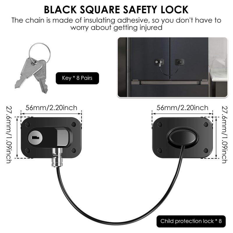 8Pcs Freezer Child Proof Refrigerator Lock with Key Self Adhesive Fridge Lock Combo Child Safe Freezer Door Refrigerator Lock for Cabinets Drawers Ovens Black 8pcs