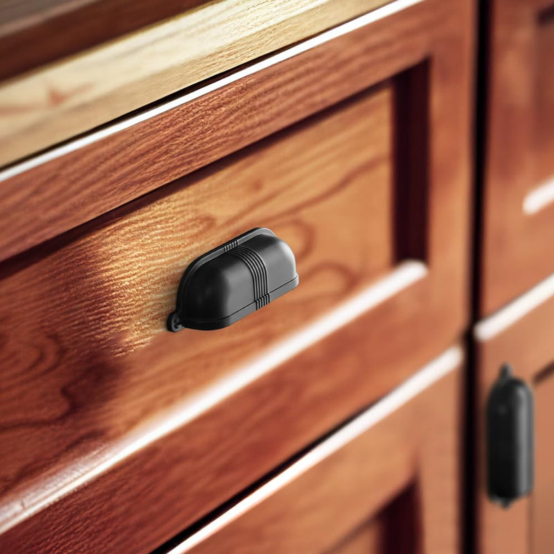 Goo-Ki 6 Pack 2 1/2 Inch Matte Black Cup Pulls with Textured Strap Design, Elegant Modern Bin Handles for Kitchen & Furniture 2 1/2 Inch Center to Center
