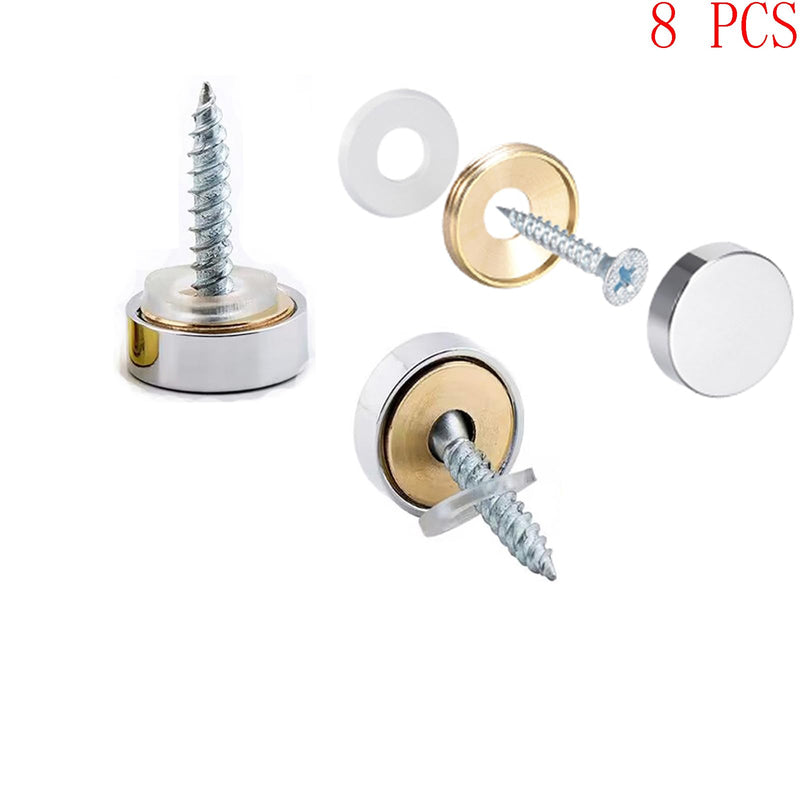 Thickened Pure Copper Mirror Screw, Decorative Cover Cap Nail, Glass Advertisement Screw, Polishing Silver 25mm - (8 Pcs)