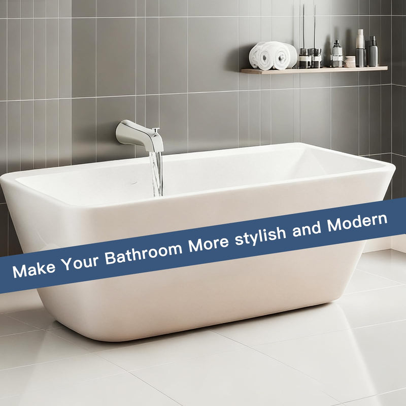 Metal Chromel Bathtub Spout with Diverter, All Metal,5.3 Inch Tub Spout, Fits 1/2" Copper Slip-On and 1/2" or 3/4" IPS Threaded Pipes, Leak-Free, Slip Fit Tub Spout with Pull-Up Diverter