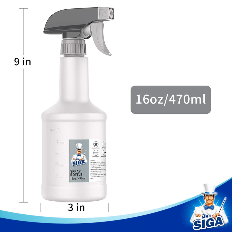 MR.SIGA 16 oz Empty Plastic Spray Bottles for Cleaning Solutions, Heavy Duty Household Reusable Spray Bottles with Measurements and Adjustable Leak Proof Nozzle, 3 Pack 470ml, 3 Pack