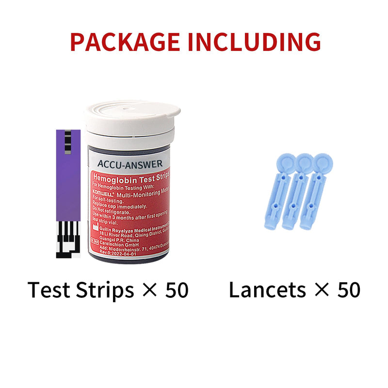 Accu-Answer 50 Hemoglobin Test Strips for Accu-Answer 4-in-1 Meter, No Code Card Needed