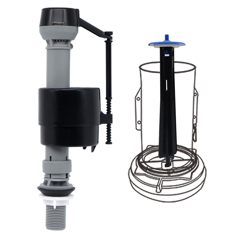 Toilet Fill Toilet Valve Kit & Canister Flush Valve, Compatible with Kohler GP1229656 AquaPiston, Quiet & Water-Saving, Adjustable Float, G3/4" Inlet, Includes Filter, Refill Tube & Chain Black
