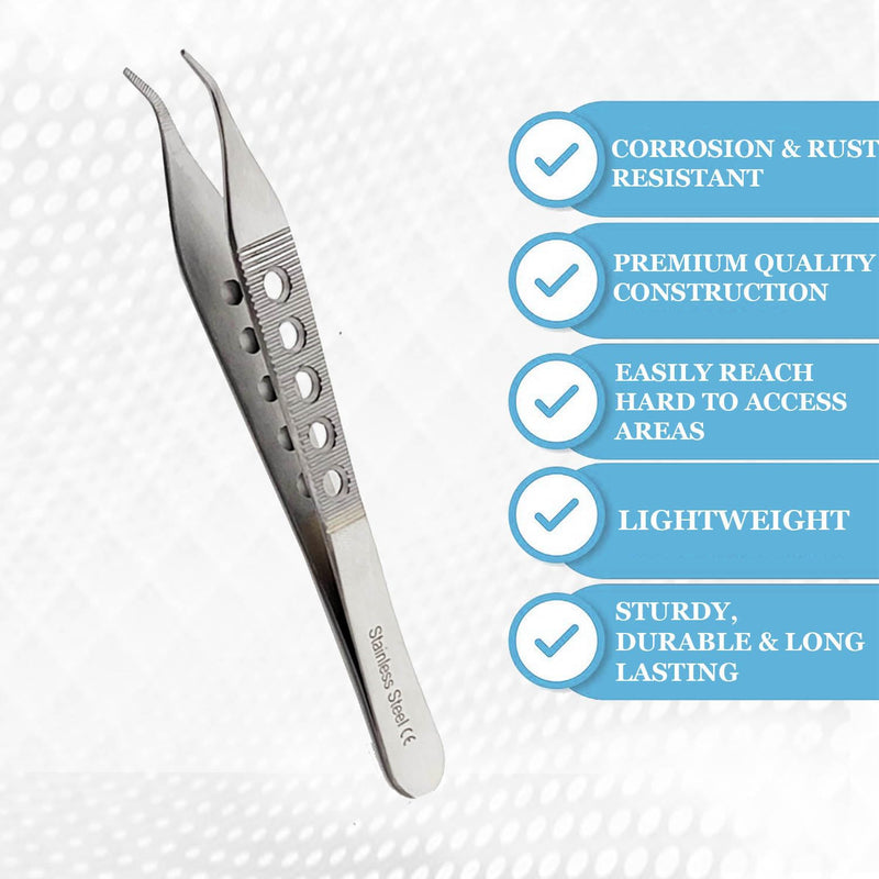 Premium Quality Adson Dressing Serrated Forceps 4.75", Curved, Fenestrated Grip, Stainless Steel