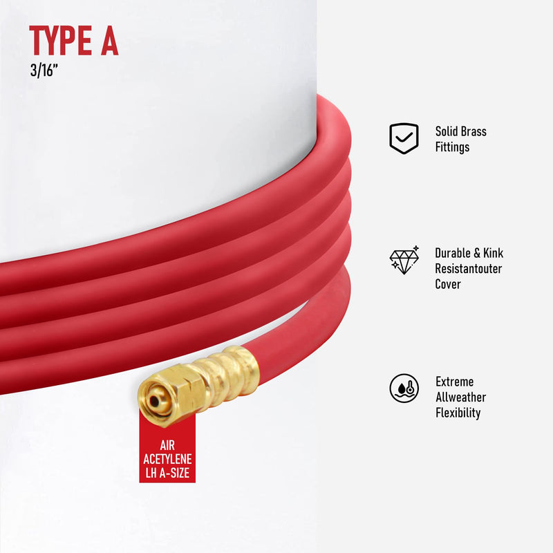 RX WELD RX WELD Air Acetylene Torch Hose, 15 Feet A Size | 3/8"-24 LH Thread, for AR-B/AR-MC Regulators