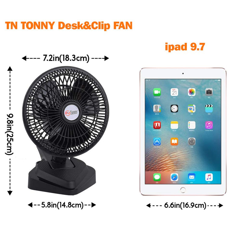 TN TONNY Convertible 6-Inch Desk & Clip on Fan, Two Quiet Speeds, Household Table Clip on Fans AC Personal Desktop Fans with 6 Feet Cord, Ideal for the Home, Office, Dorm, Black