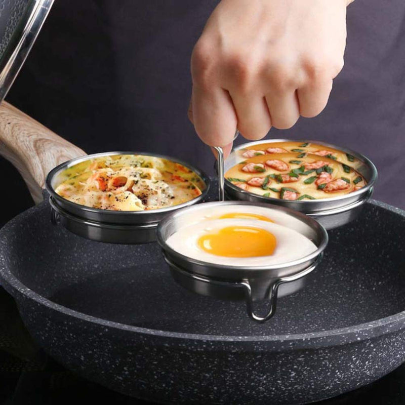 Angoily Stainless Steel Egg Poacher Pan Egg Mold Boiling Mold with Oil Brush Handle Design Smooth Edges Deepened Pan 7.28 X 7.28 X 1.18 in for Home Kitchen Cooking