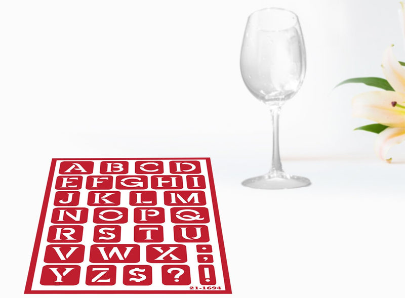 2 Reusable Glass Etching Stencils - Etching Letter Stencils Set - Contemporary Etch Letters Stencils, Neon Alphabet Upper and Lower Case Self Adhesive Etch Stencil with Brush