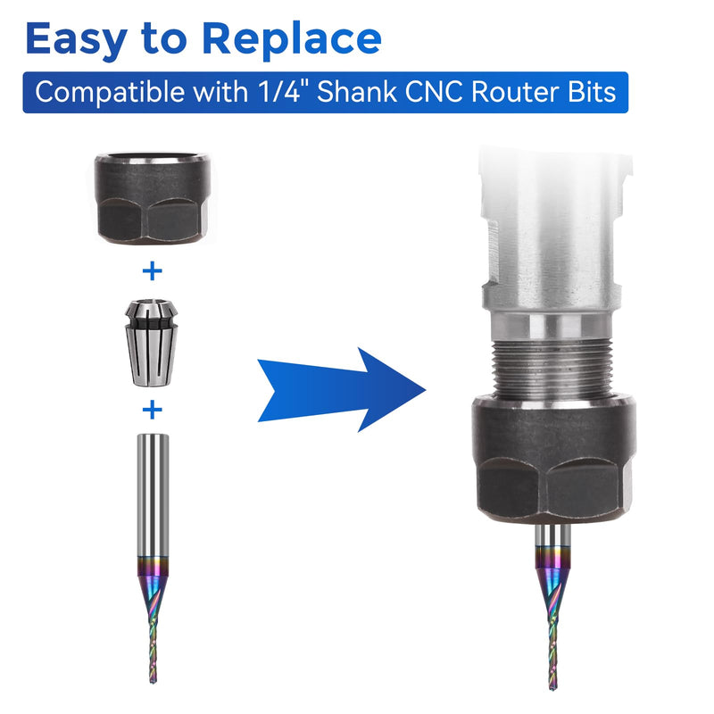 2pcs Downcut Spiral Router Bits 1/4 inch Shank, 1/16 Inch Cutting Diameter, Carbide with Nano Blue Coating CNC Router Bits End Mill for Wood Cut, Carving (1/16" Dia -1/2" CL - 1/4" Shank) 1/16" Dia -1/2" CL - 1/4" Shank