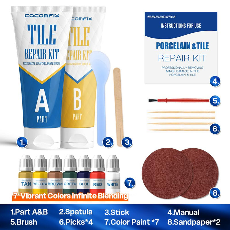 Tile Repair Kit, Ceramic Tile Chips & Cracks Repair Kit(Color Match), Porcelain Tile Repair Kit with Super Strong Adhesion, Fix Chips, Cracks and Holes on Ceramic Tile, Porcelain, Acrylic, Fiberglas No. 03 Color Match - NewNest Australia