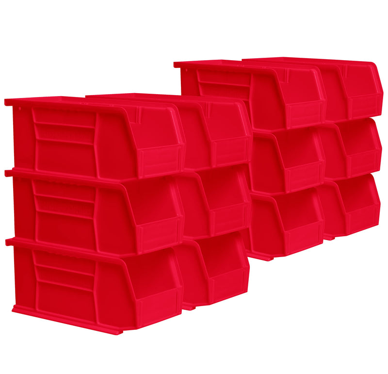 Akro-Mils 30230 AkroBins Plastic Storage Bins, Space-Saving Stackable Bins, Garage Organization Bins, Pantry Organization, Craft Storage, 11-Inch x 5-Inch x 5-Inch, Red, 12-Pack Containers