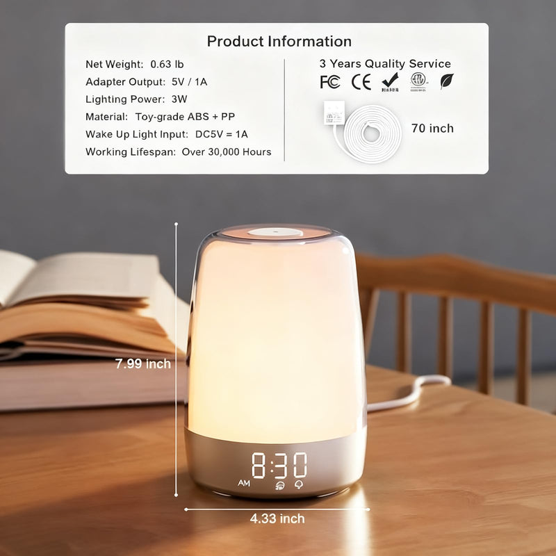 winshine Touch Wake Up Night Light with Sunrise Simulation Alarm Clock, 3 Ways Dimmable Warm White Bedside Lamp for Kid Bedrooms RGB Ambient Table Nightstand Light,Sleep Aid Snooze Timer Mode