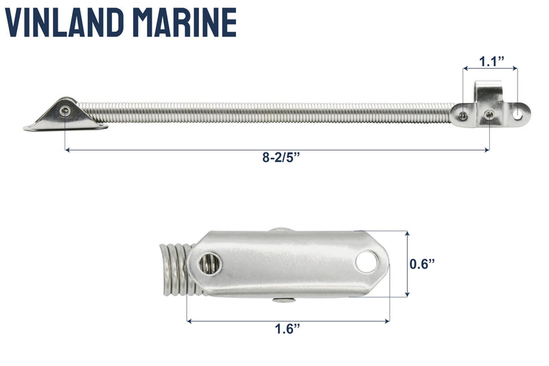 Vinland Marine 304 Stainless Steel Hatch Support Spring 8-2/5" & 10" w/Retaining Cable, Porthole Cabinet Spring Arm Boat Door Hatch Lid Support Boat Windshield Support Stay Adjuster Boat Tackle Hatch Triangular end plate, no cable, 1 Unit