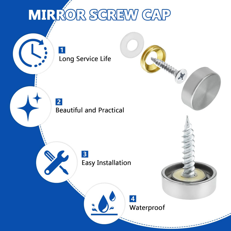24 Pcs Stainless Steel Screw Cover Cap, 0.63"/16mm Diameter Mirror Screw Cap, Decorative Screws Cover Fasteners for Furniture, Mirrors, Signage, and Advertising Hardware