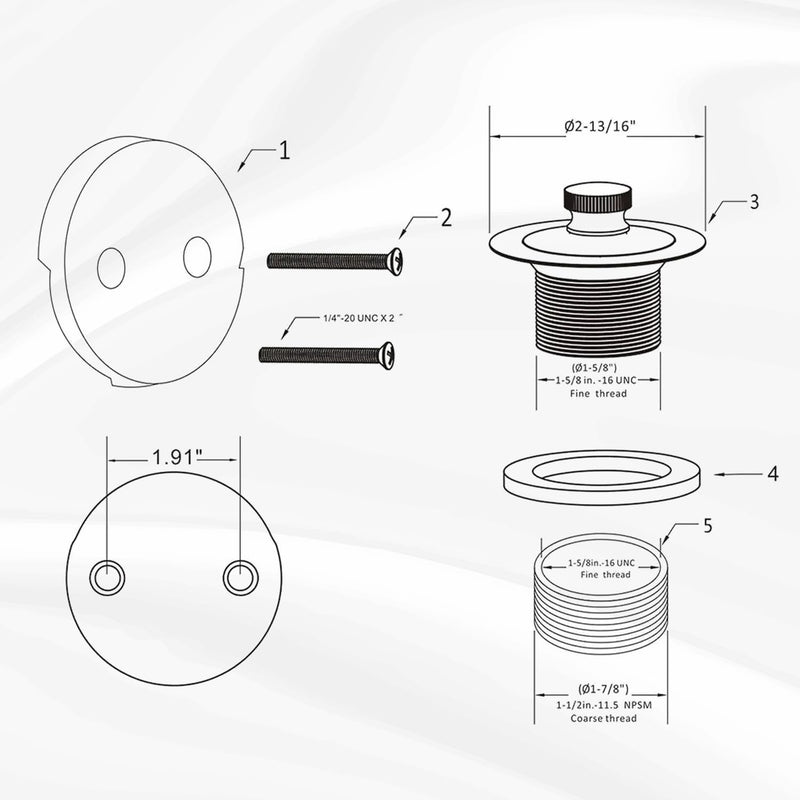 Chrome Bathtub Drain Kit, Lift and Turn - Polished Chrome Tub Drain and Overflow Drain Cover, Plug and Kit for Universal Fit 1-3/8" and 1-1/2" Drains