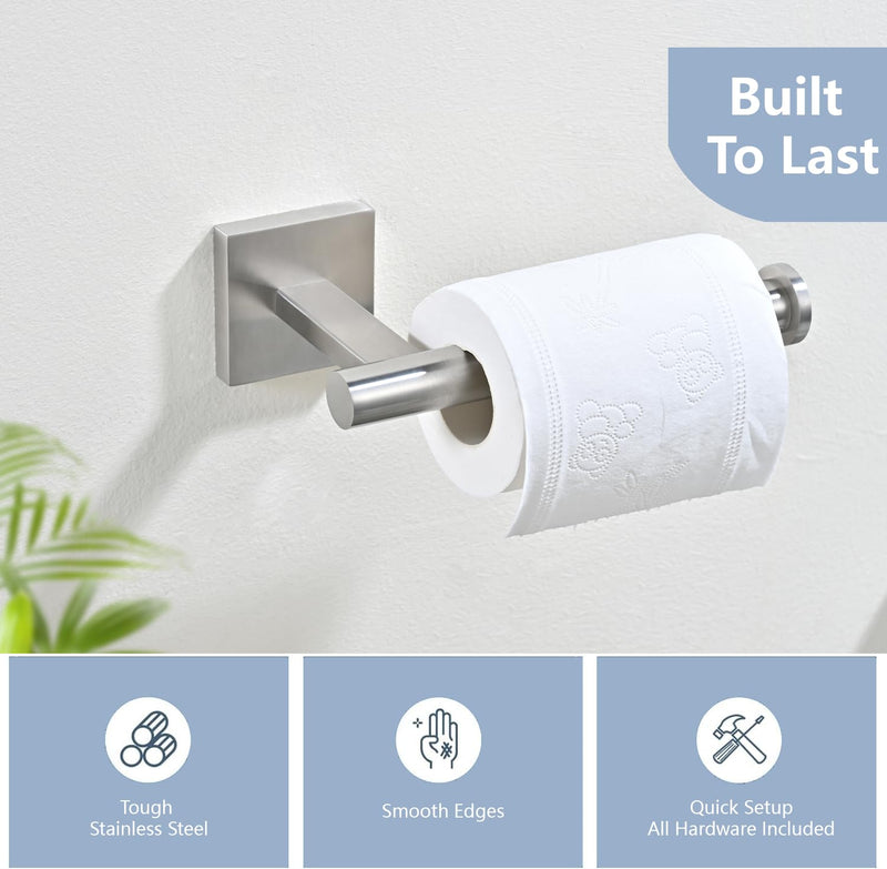 Toilet Paper Holder Wall Mount with 2 Towel Hooks, Brushed Nickel Bathroom Hardware Set, SUS304 Stainless Steel Toilet Paper Roll Holder and Robe Hook Set for Bathroom, RV, Kitchen