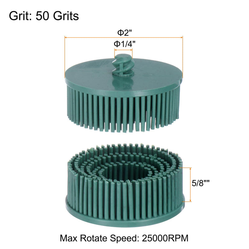 HARFINGTON 5pcs Bristle Disc 2" 50 Grit Abrasive Brush Deburring Electric Disc Brush with Quick Change Roll Lock Abrasive Coating Removal Disc for Metal, Green