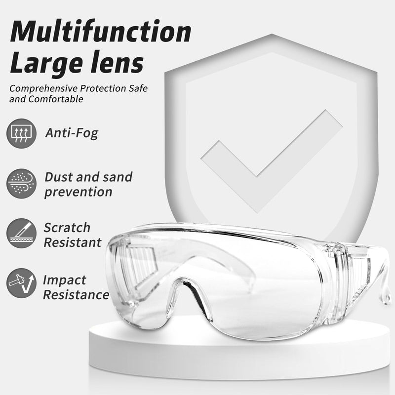 Safety Glasses Over Eyeglasses with Anti-Fog and Scratch Resistant ANSI Z87 Safety Goggles Over Glasses 177-12pc Clear