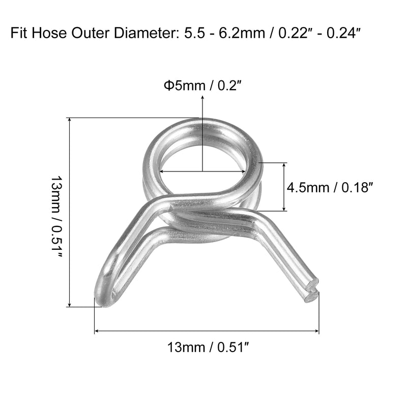 uxcell Double Wire Spring Hose Clamp, 20pcs 304 Stainless Steel 5mm Inner Dia Fit 5.5mm-6.2mm OD Hose Fuel Line Silicone Tube Spring Clips