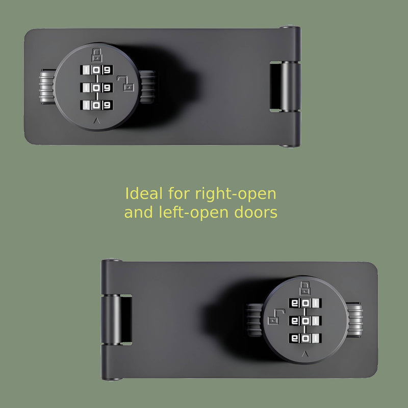Keyless Combination Lock 3-Digit Combination Lock for Doors Twist Knob Hasp Latch Lock with Password Code Zinc Alloy Door Latch for Kitchen Drawers, Cabinets, Cupboard (Black) Black