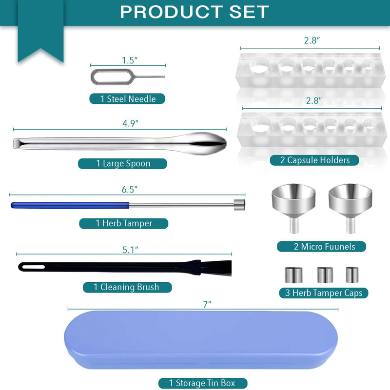 11 Pcs Versatile Easy Capsule Filling Tool Kit for Gel Capsules Empty - Efficient Pill Filling Tool Kit with Micro Funnel, Capsule Holder and Herb Tamper - Gel Capsules Size #000 00 0 1 2 3