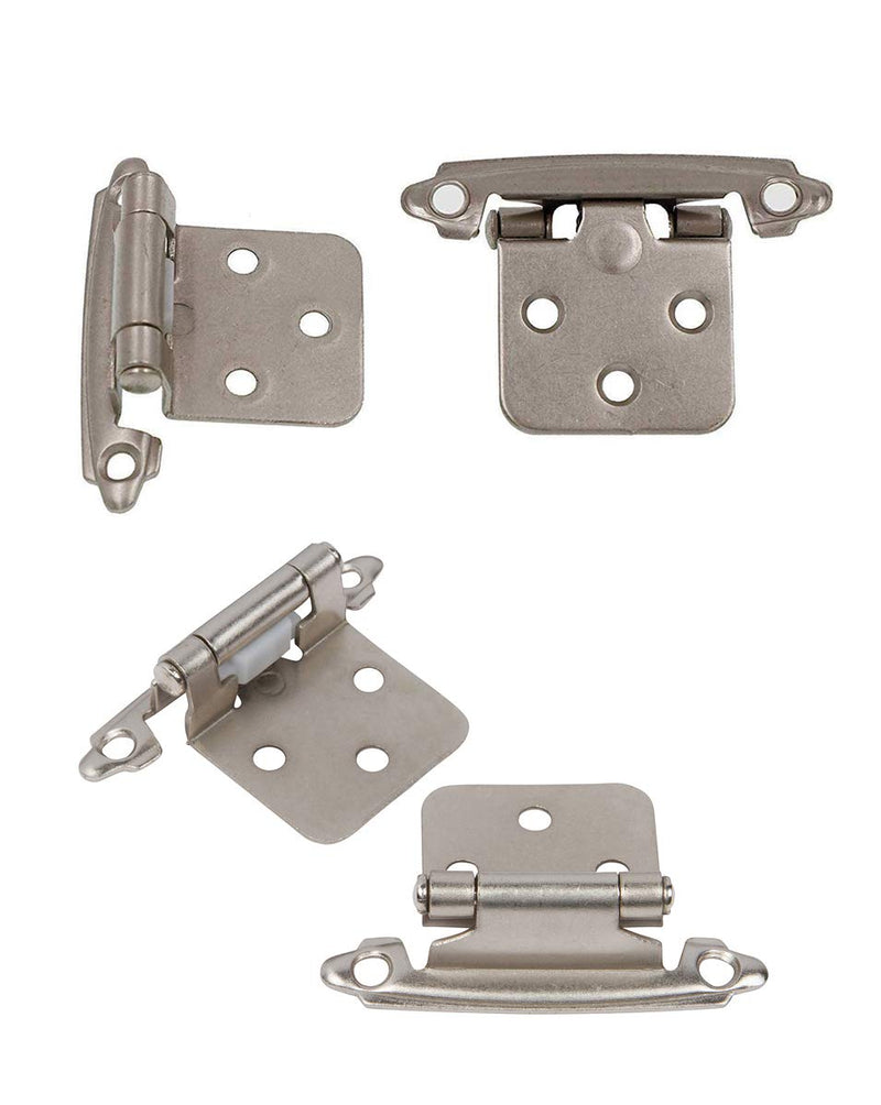 DecoBasics Cabinet Hinges Brushed Nickel for Kitchen Cabinets Doors (25 Pair -50 Pcs) -1/2" Overlay (Variable) -Self Closing Kitchen Cabinet Hinges Flush Mount w/Silicon Bumpers & Hardware Screws 50 Pack