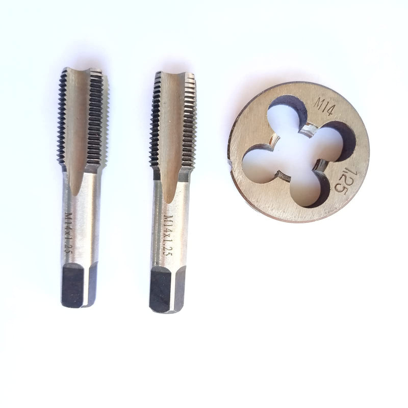 M14x1.25 Metric Hand Thread Tap and Die, 1 Tapper Tap, 1 Plug Tap, 1 Round Die, 1.25mm Pitch, Right Hand (M14x1.25, Tap&Die) M14x1.25