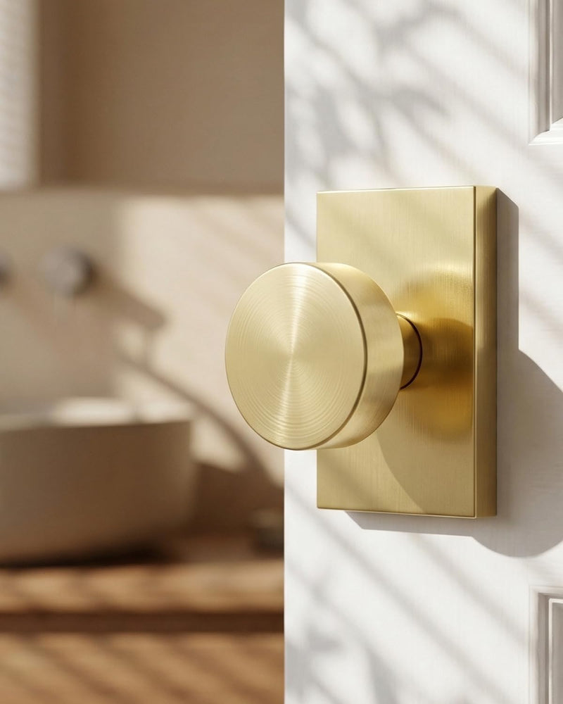 Goldenwarm Gold Closet Door Knob, Heavy Duty Brushed Gold Passage Door Knobs for for Hallway, Closet, Round Interior Door Knob, Zinc-Alloy Rectangle Rosette Indoor Doorknob (1 Pack)
