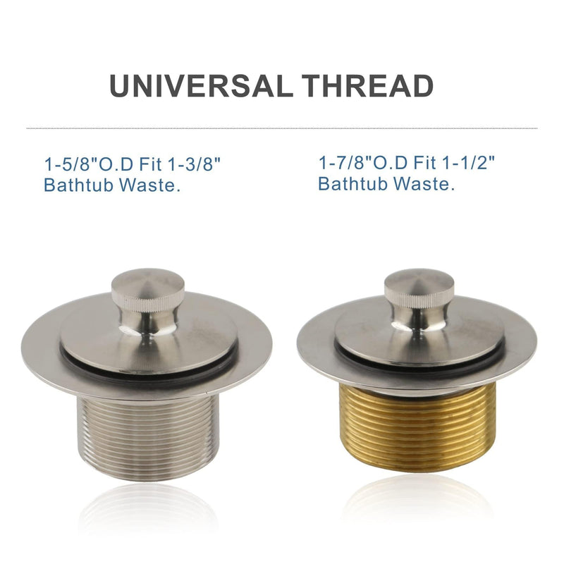 Brushed Nickel Tub Drain Lift &Turn Tub Trim Set with Two-Hole Overflow Faceplate Conversion Kit Assembly, Hidrop Bathtub Drain Replacement Trim Kit and Universal Fine/Coarse Thread Brushed