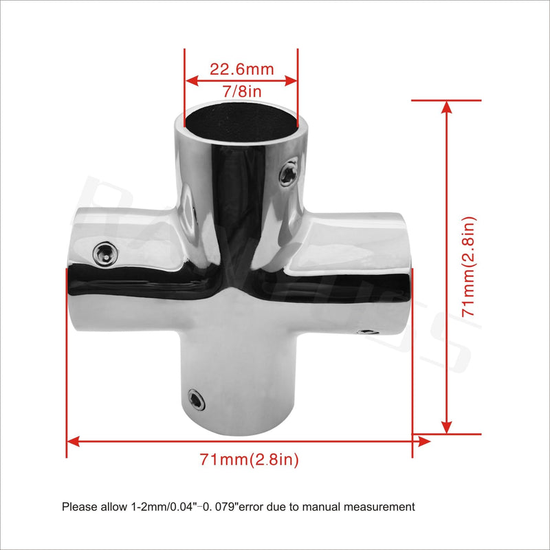 Marine Grade Heavy Duty Stainless Steel 316 Cast Boat Hand Rail Fitting 4 Way Cross Tube Pipe Connector Tee Joint 7/8IN OR 1IN