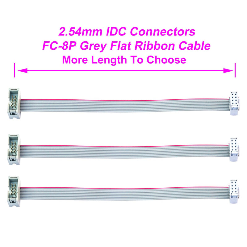 Keszoox 2.54mm IDC Flat Ribbon Cable with FC 6/8/10/14/16/20/26/30/34/40P Dual Row IDC IDE Connector Socket, FC 8-Pin Male to Female IDE Extension Cable 30cm 3PCS (FM8-30cm-3Pcs) FC-8P