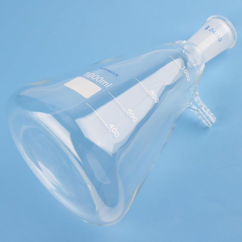 Labasics 1000 ml Filtering Flask with 24/40 Standard Taper Joint, High Borosilicate Glass Filter Flask, Bolt Neck with Tubulation, 9 mm Hose Interface