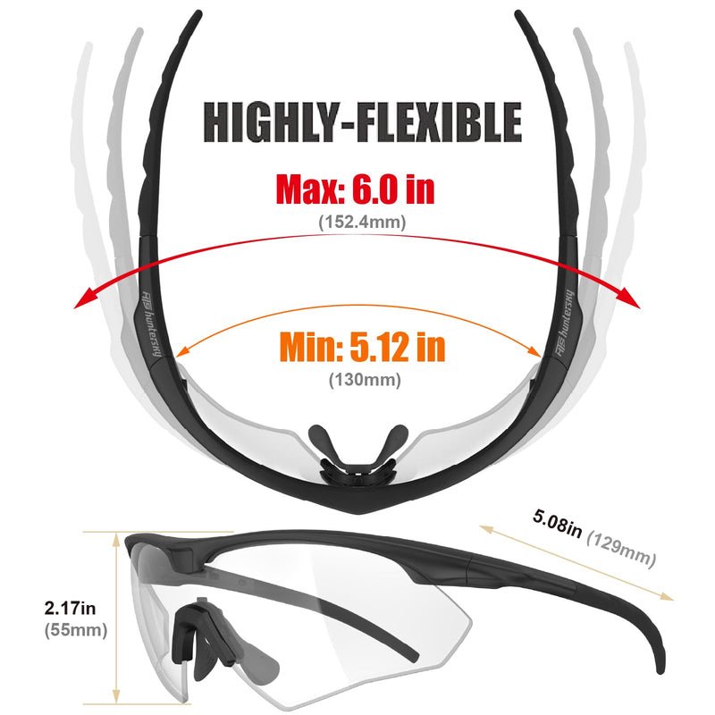 HTS HUNTERSKY S53 anti fog Tactical Shooting Range Safety Glasses Ballistic eye protection Hunting Airsoft Riding Pickleball S53 Black-clear / Black-smoke