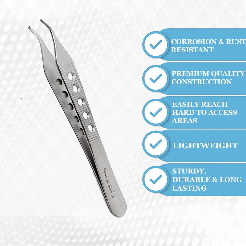 Premium Quality Adson Tissue 1x2teeth Forceps 4.75", Curved, Fenestrated Grip, Stainless Steel
