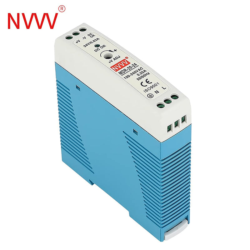 MDR-20-24 AC to DC DIN-Rail Power Supply, 24V, 1 Amp, 24W, 1.5"