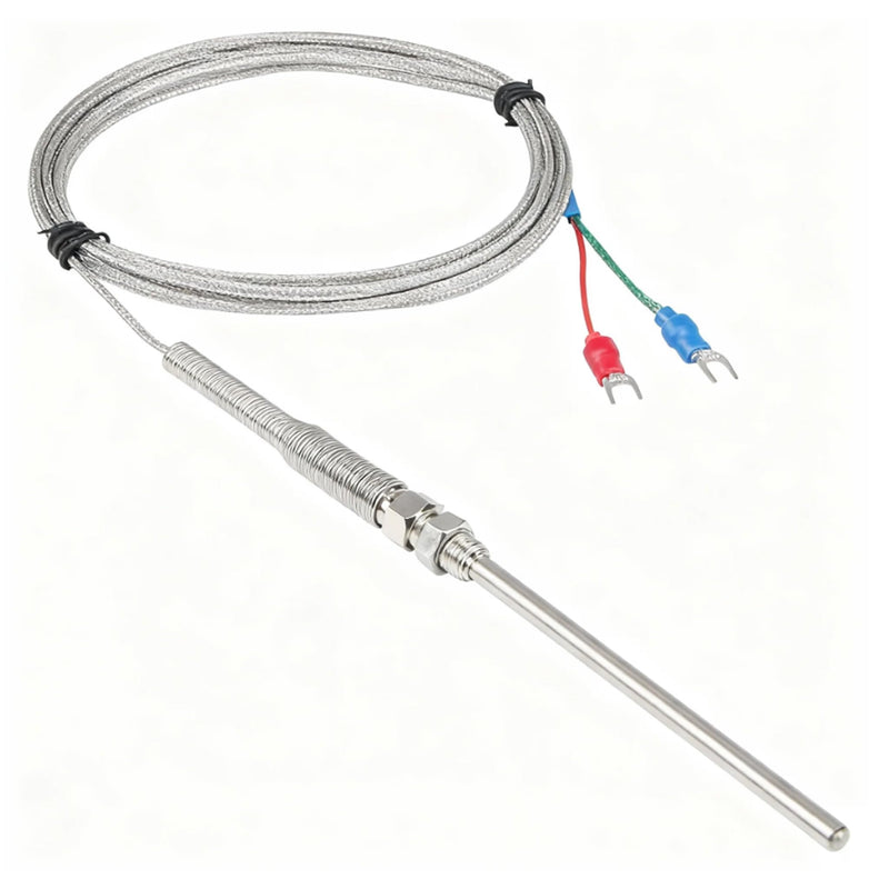 K-Type Thermocouple Sensor, 0-600℃ A-Grade Probe, 100mm×5mm Stainless Steel with 2M/6.6Ft High-Temp Shielded Wire