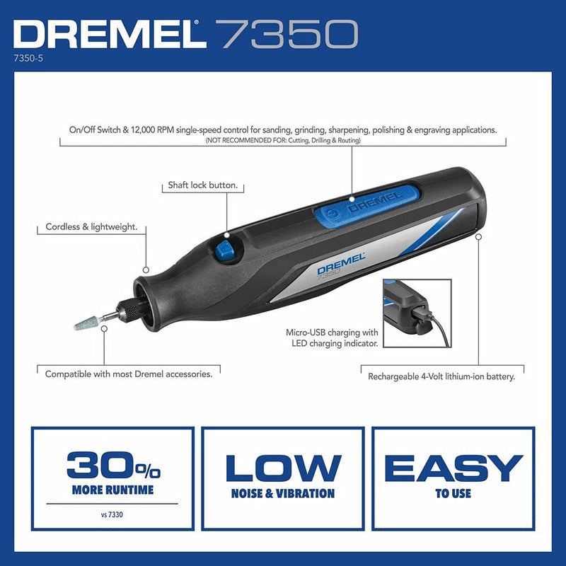 Dremel 7350-5 Cordless Rotary Tool Kit - Includes 4V Li-ion Battery and 5 Rotary Tool Accessories - Ideal for Light DIY Projects and Precision Work Original Kit
