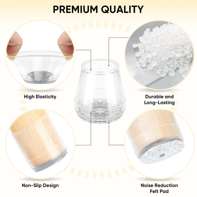 BALEINE 16 Pack Silicone Chair Leg Floor Protectors, Stool Leg Protectors Cap, Non-Slip Chair Leg Caps for Hardwood Floors (Clear & Small, 16 Pack) Clear & Small