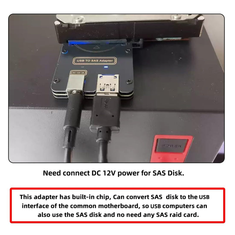 chenyang USB 3.0 to SAS Adapter for 2.5/3.5" SFF-8482 SAS Hard Disks to USB Converter Adapter Without Power Supply (Need Power Supply to Work)