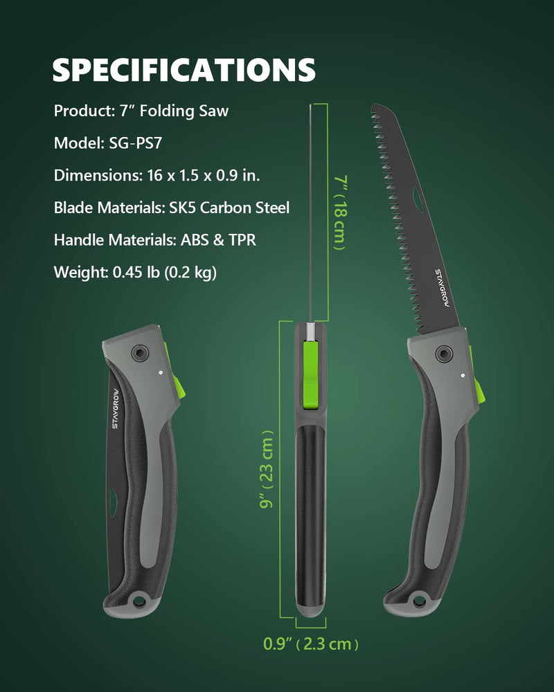 7 Inch Folding Hand Pruning Saw, Heavy Duty Foldable Camping Saw with 7” Hardened SK5 High Carbon Steel Blade Garden Folding Saw for Wood Cutting, Tree Trimming, Gardening, and Hunting