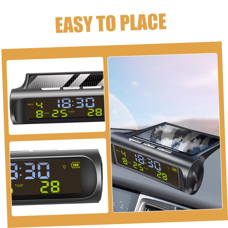 Solar Powered Car Clock Thermometer Digital Dashboard Clock with Temperature Display Date for Vehicles Essential Car Accessory for Accurate Readings