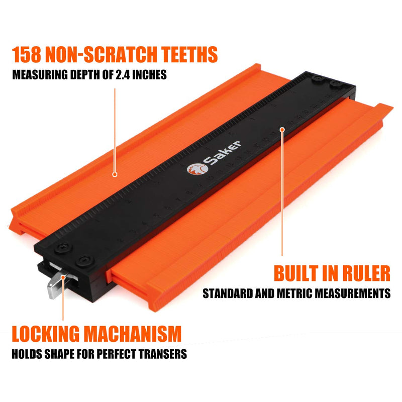 Saker Contour Gauge (10 Inch) Profile Tool-Adjustable Lock Gift for Men Women Dad Him Boyfriend Husband-Precisely Copy Irregular Shape Duplicator-Welding Floor Woodworking Tool Tracing 10 INCH