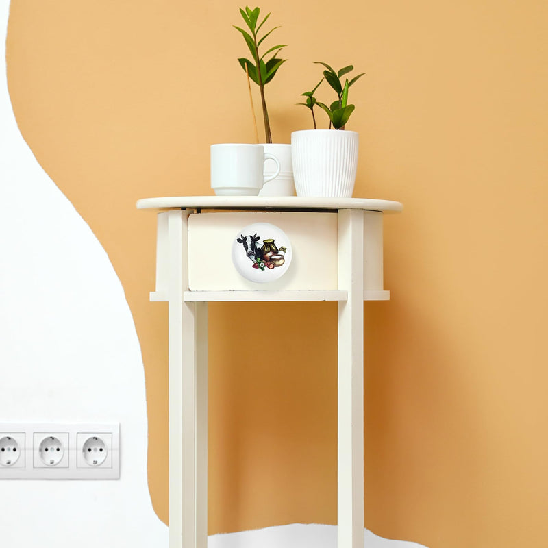 JamJam Set of 8 1.5" Ceramics Cow with Flower Farmhouse Rustic Cabinet Knobs Unique Kitchen Dresser Drawer Knobs Pulls Cupboard Wardrobe Furniture Handles